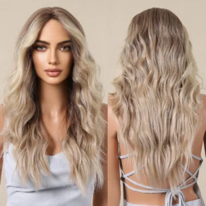 Japan Fiber Curly Blonde Brown Synthetic Lace Front Wig 14x3 Lace Mid-Length Natural Wave Hair for White Women